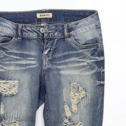 Womens UK Size  Blue Spice Regular Fit Cropped Blue Jeans
