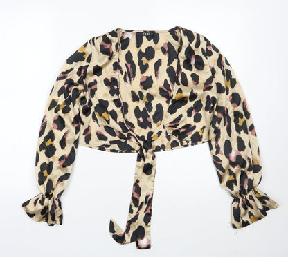 Quiz Womens Gold Animal Print  Wrap Blouse Size 6
