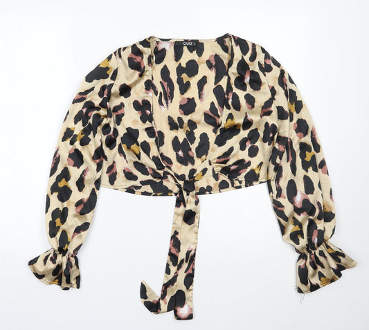Quiz Womens Gold Animal Print  Wrap Blouse Size 6