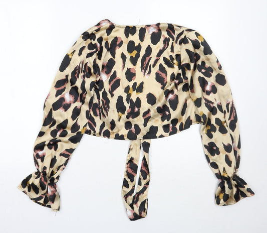 Quiz Womens Gold Animal Print  Wrap Blouse Size 6