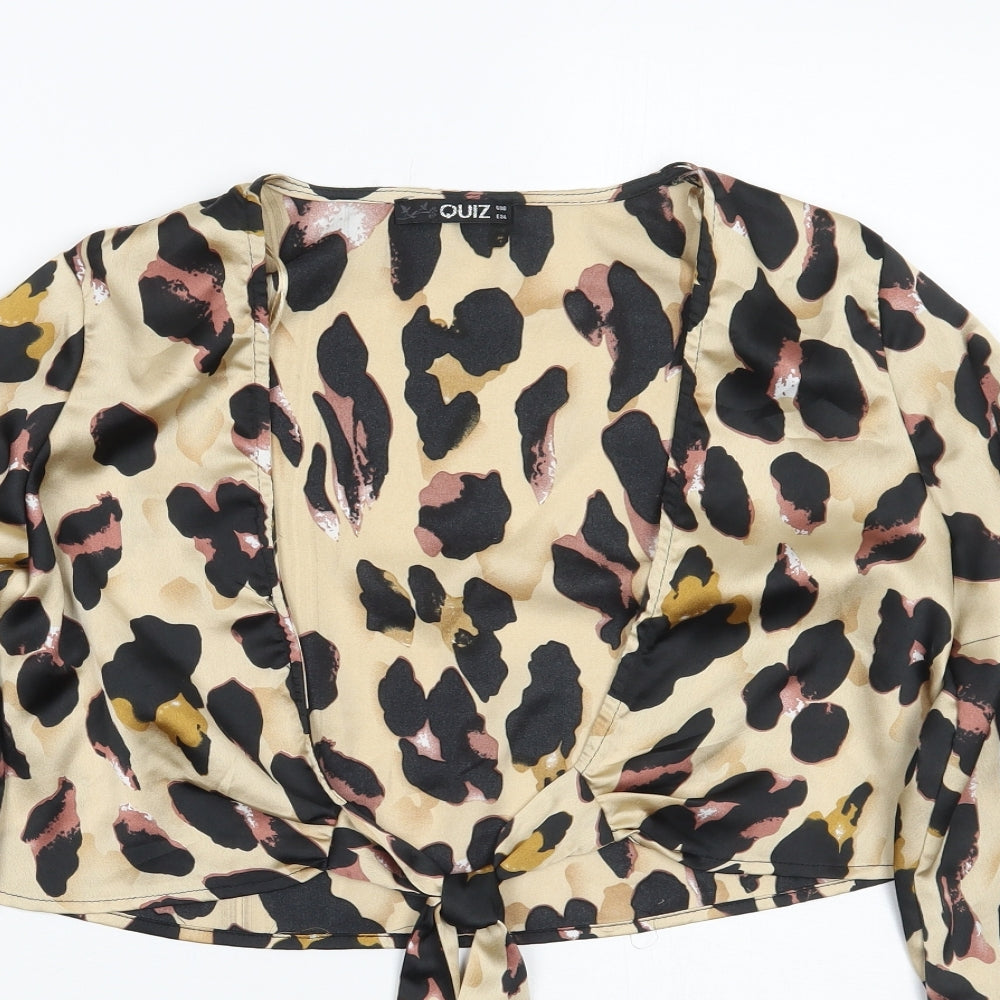 Quiz Womens Gold Animal Print  Wrap Blouse Size 6