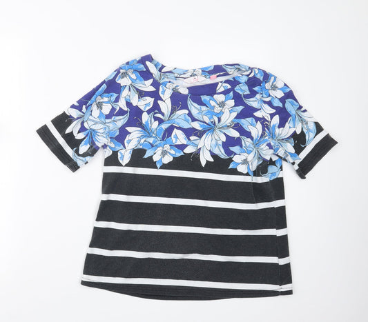 Julipa Womens Black Geometric  Basic T-Shirt Size 14