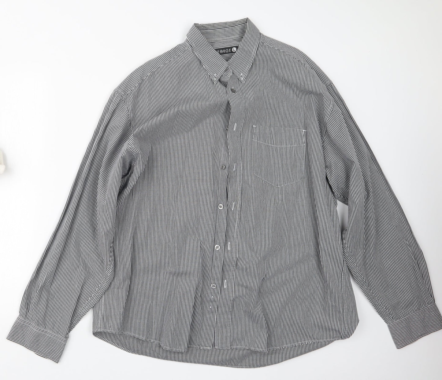George Mens Black Check   Button-Up Size L
