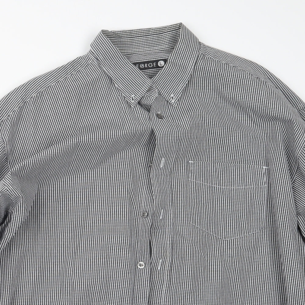 George Mens Black Check   Button-Up Size L