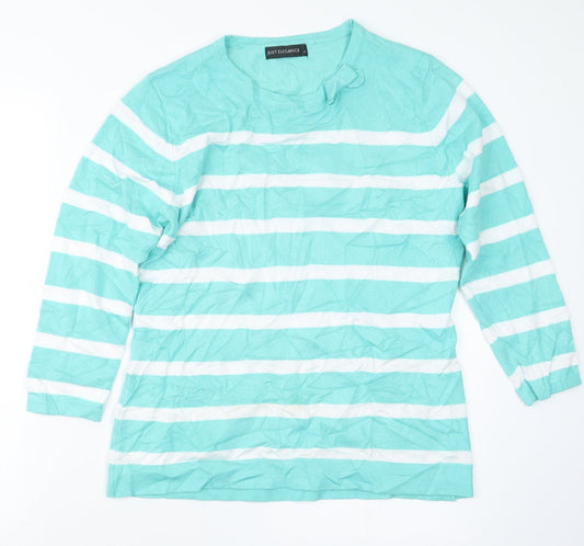 Just Elegance Womens Green Striped  Pullover Jumper Size M