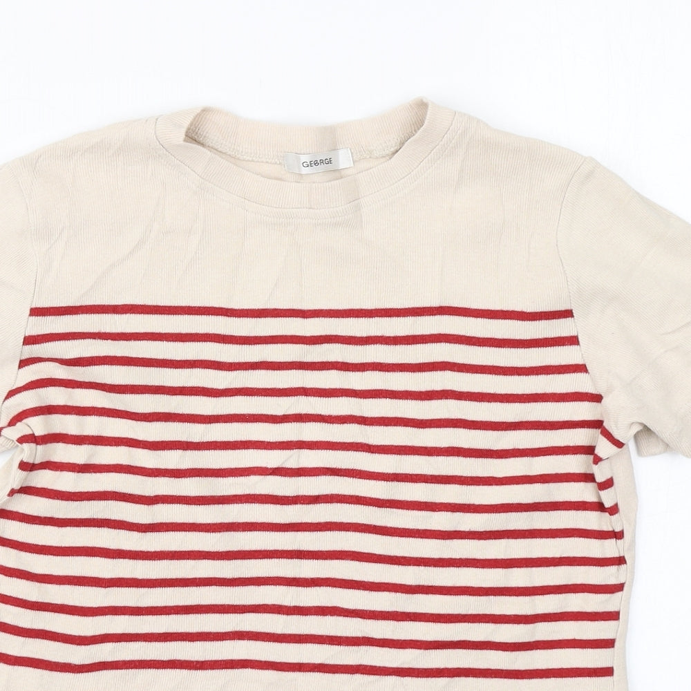 George Womens Brown Striped Knit Basic T-Shirt Size 12