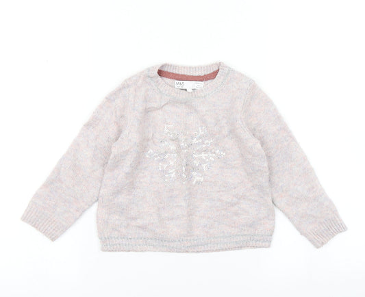 M&S Girls Pink  Knit Pullover Jumper Size 18-24 Months