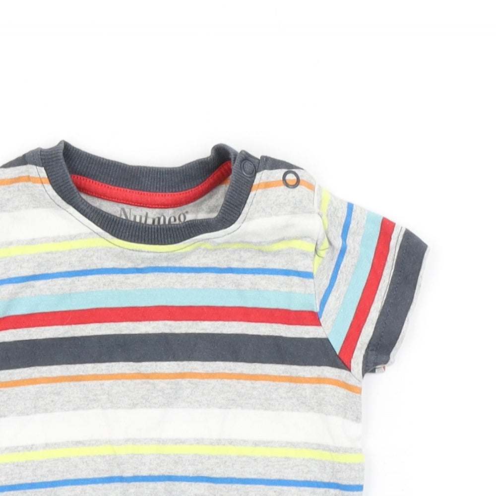 Nutmeg Boys Grey Striped  Basic T-Shirt Size 3-6 Months
