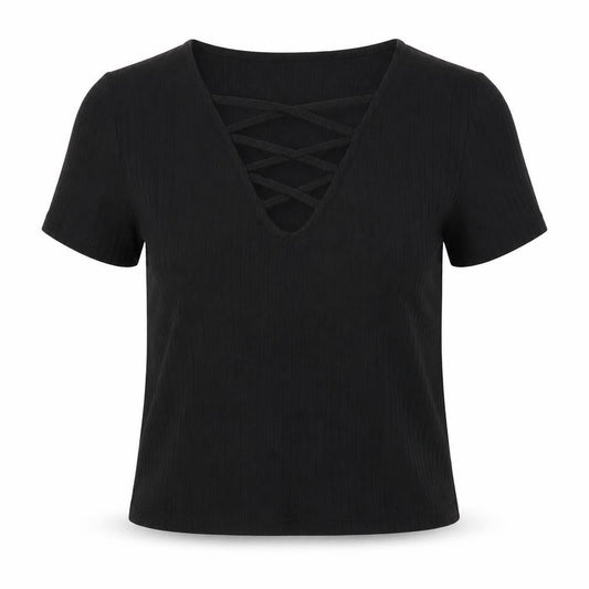 Womens UK Size 6 Miss Selfridge Black Cropped T-Shirt