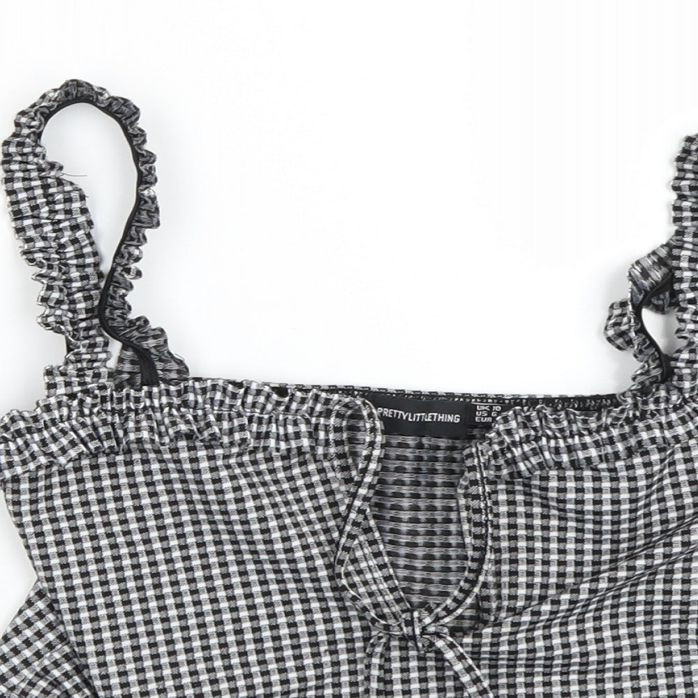 Womens UK Size 10 PRETTYLITTLETHING Black Cropped Tank