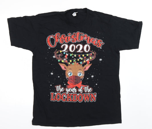 Port & Company Mens Black    T-Shirt Size L  - Christmas 2020