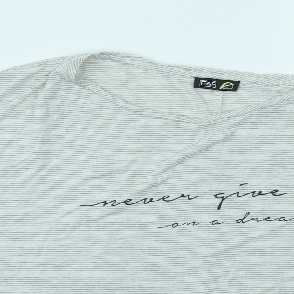 F&F Womens Grey Striped  Basic T-Shirt Size 6