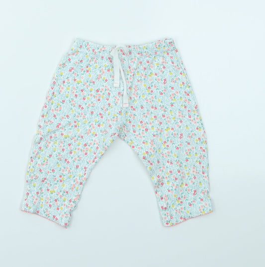 JHON LEWIS Girls Blue Floral  Capri Leggings Size 6-9 Months