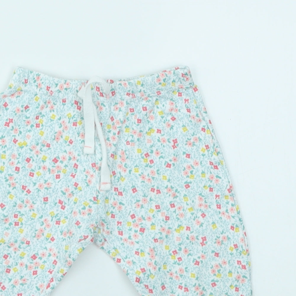 JHON LEWIS Girls Blue Floral  Capri Leggings Size 6-9 Months