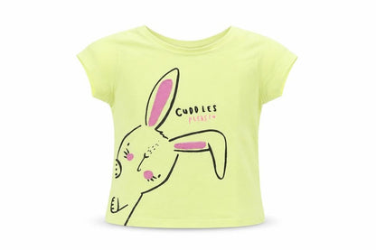 Front view of MINI CLUB girls’ yellow geometric basic t-shirt, size 9-12, months