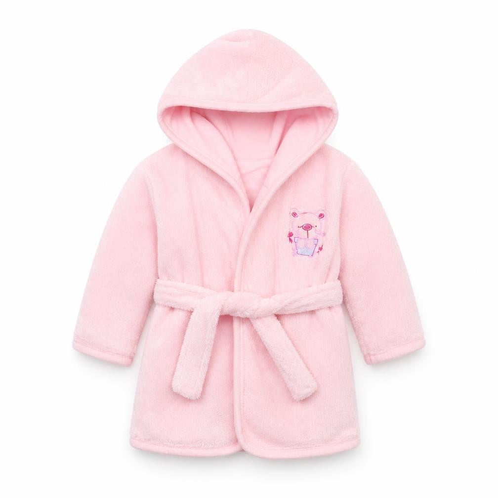 Preworn Girls Pink Solid Fleece Kimono Robe Size 9-12 Months
