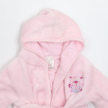 Preworn Girls Pink Solid Fleece Kimono Robe Size 9-12 Months
