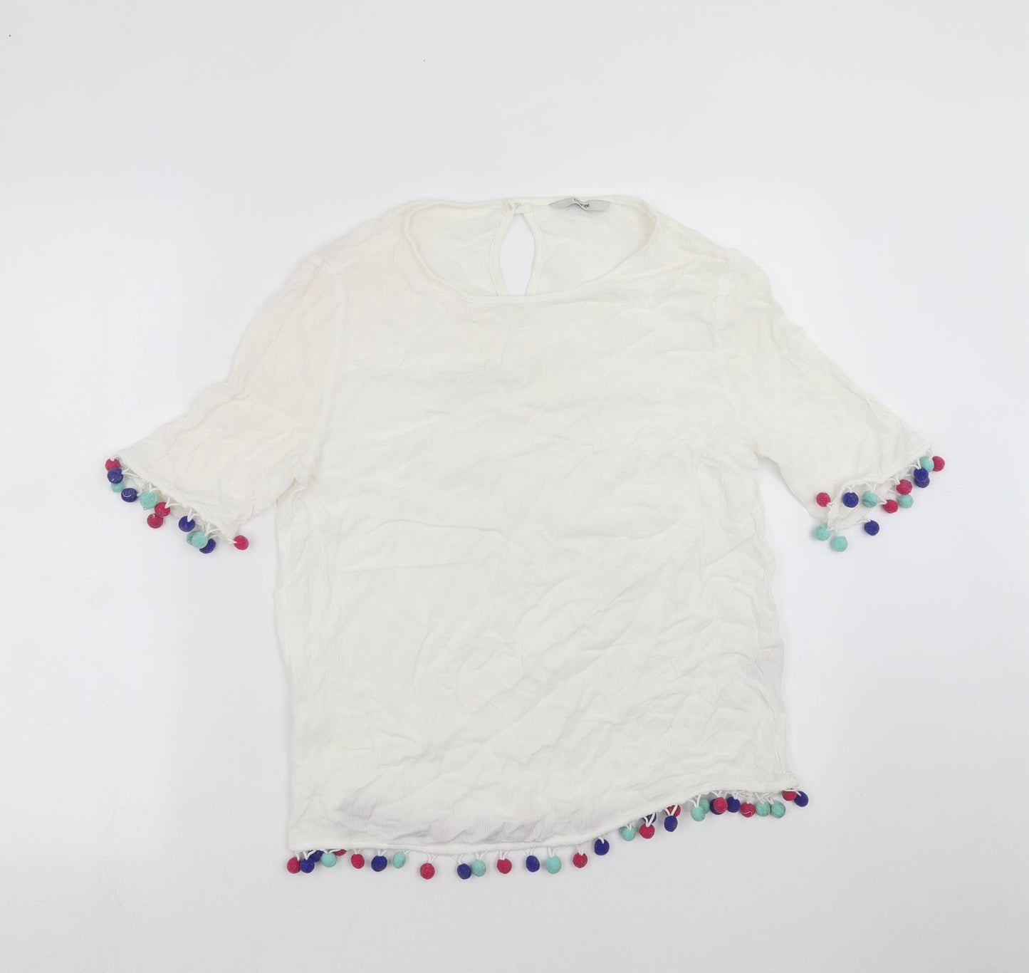 George Womens White   Basic Blouse Size 10  - pom pom detail