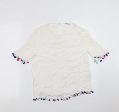 George Womens White   Basic Blouse Size 10  - pom pom detail
