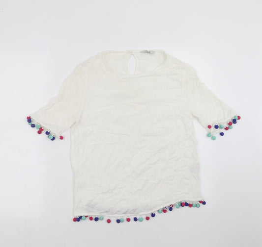 George Womens White   Basic Blouse Size 10  - pom pom detail