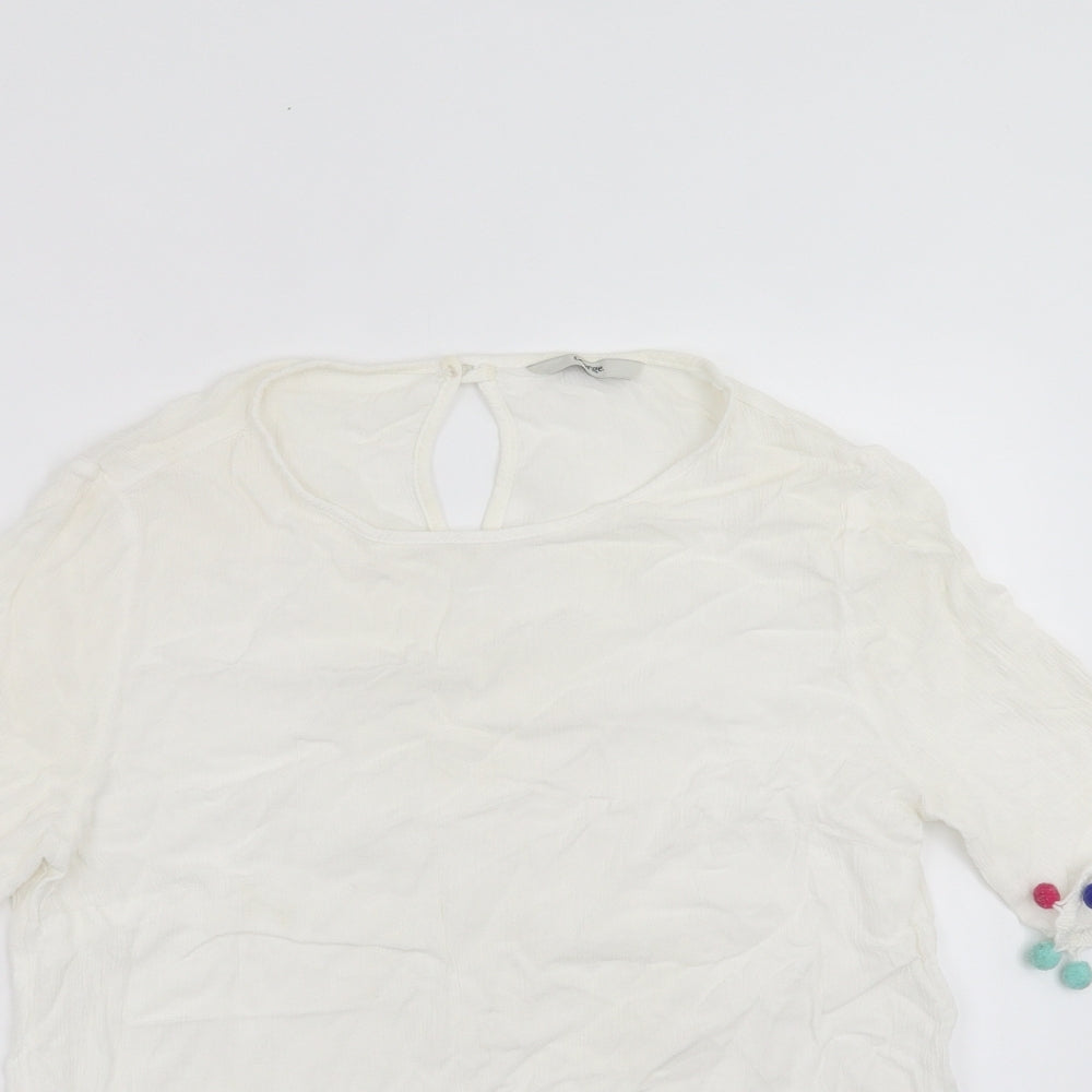 George Womens White   Basic Blouse Size 10  - pom pom detail