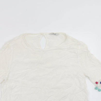 George Womens White   Basic Blouse Size 10  - pom pom detail