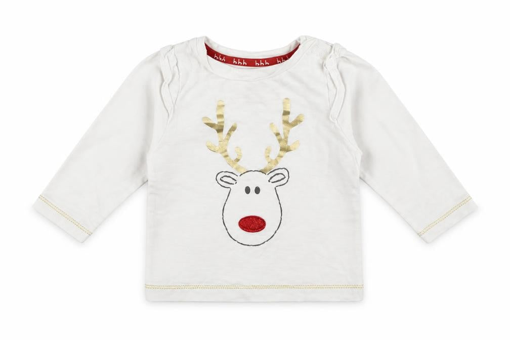 Front view of Mothercare girls’ white basic t-shirt, size 3-6, months - christmas