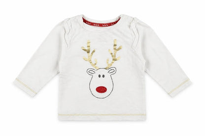 Front view of Mothercare girls’ white basic t-shirt, size 3-6, months - christmas