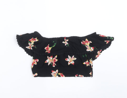 Miss Selfridge Womens Black Floral  Cropped Blouse Size 8