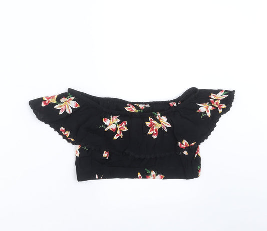 Miss Selfridge Womens Black Floral  Cropped Blouse Size 8