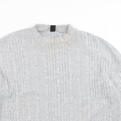 SheIn Womens Grey Striped Knit Pullover Jumper Size XL