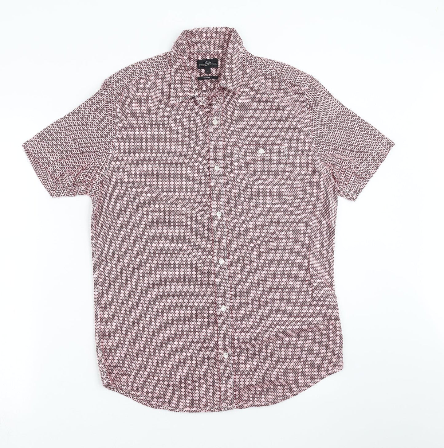 Mens UK Size S NEXT Red  Button-Up Short Sleeve Casual Shirt
