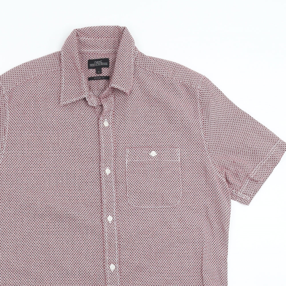Mens UK Size S NEXT Red  Button-Up Short Sleeve Casual Shirt