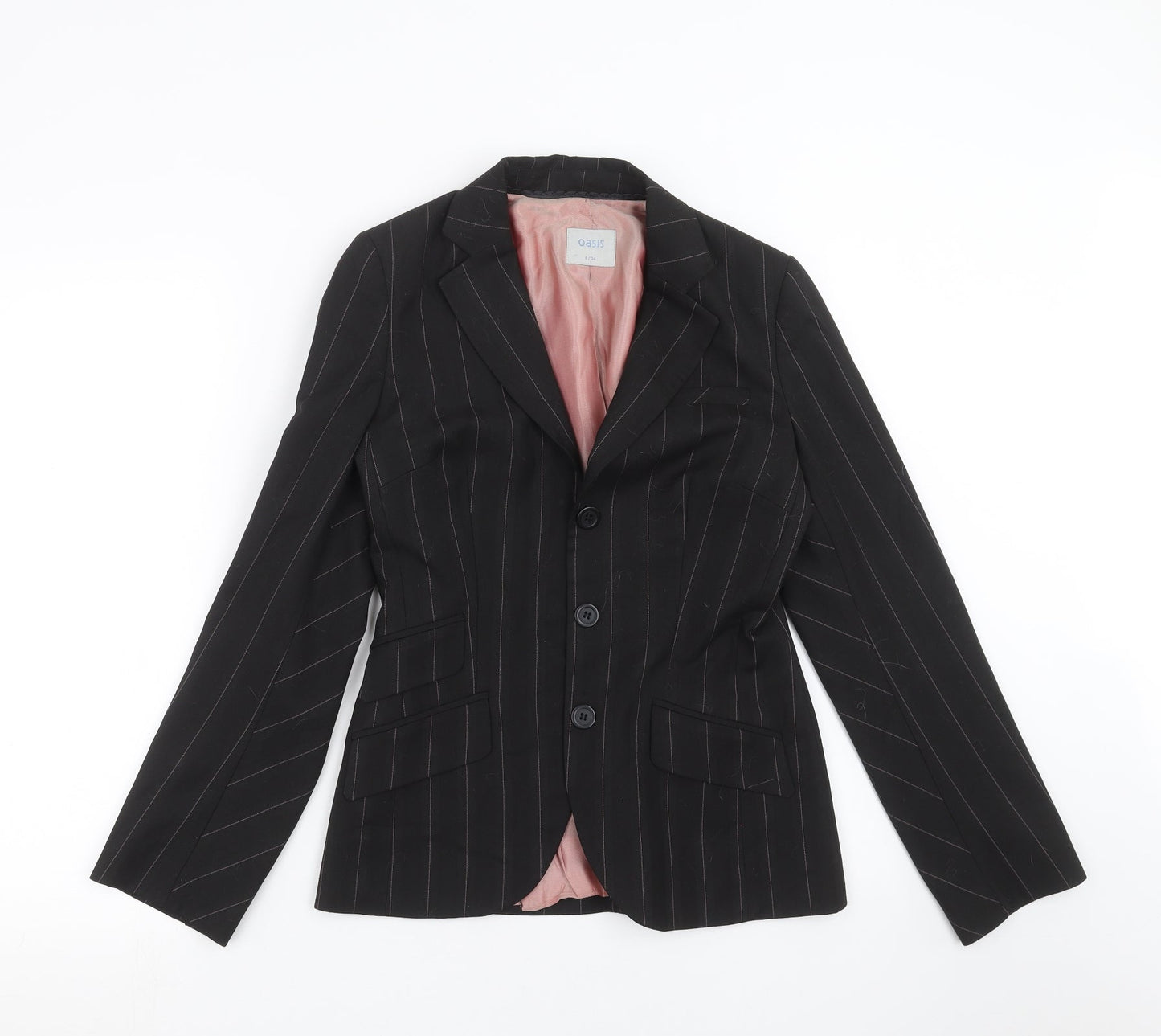 Oasis Womens Black Striped  Jacket Suit Jacket Size 8