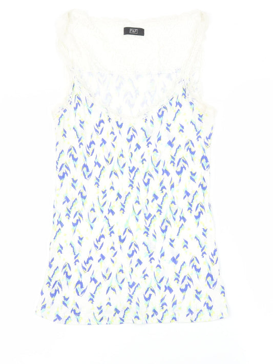 F&F Womens White Geometric  Basic Tank Size 12