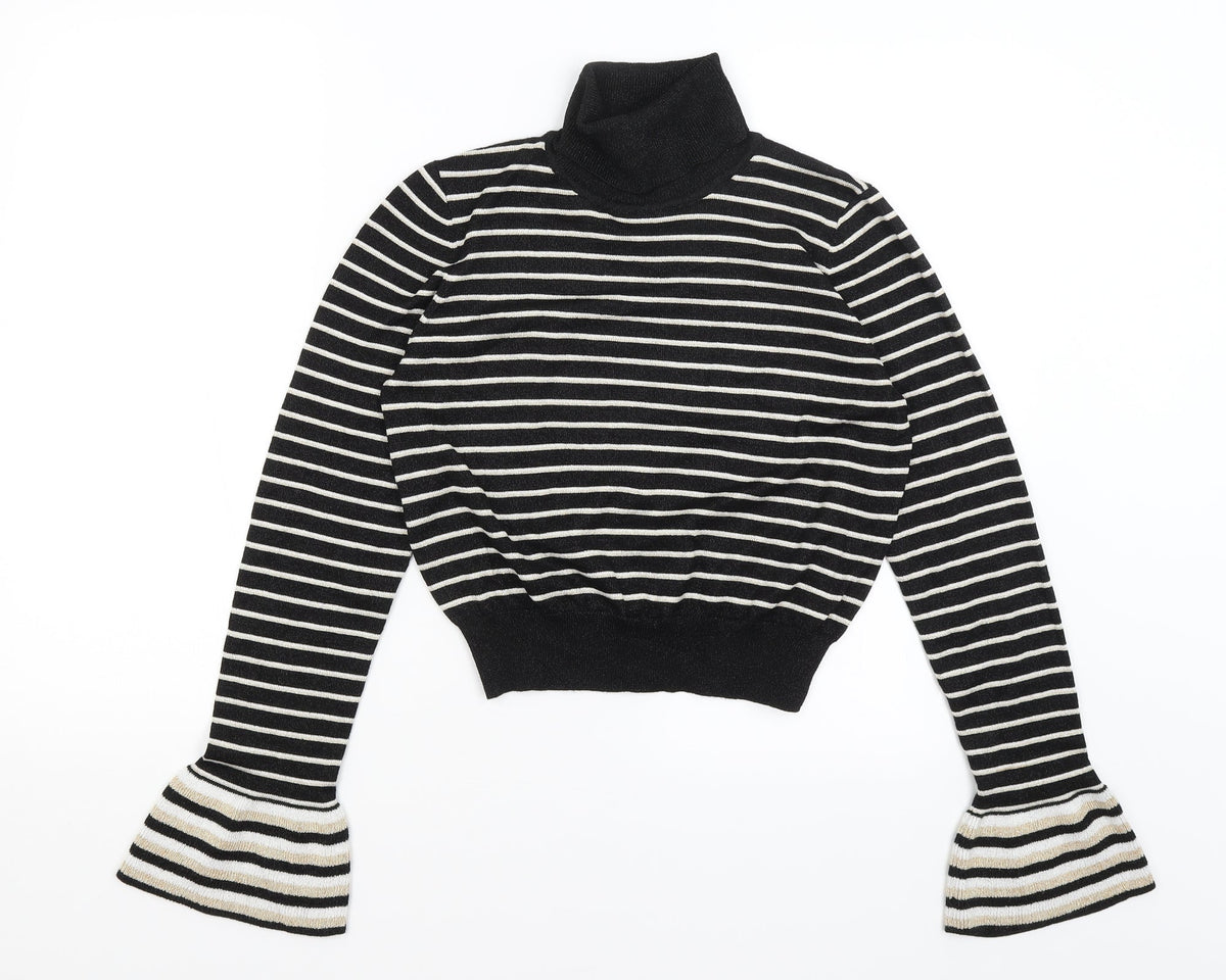 Additional front view of Absolutely women’s black striped basic t-shirt, size S