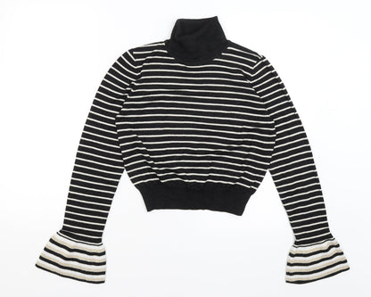 Additional front view of Absolutely women’s black striped basic t-shirt, size S