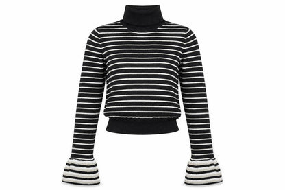 Front view of Absolutely women’s black striped basic t-shirt, size S