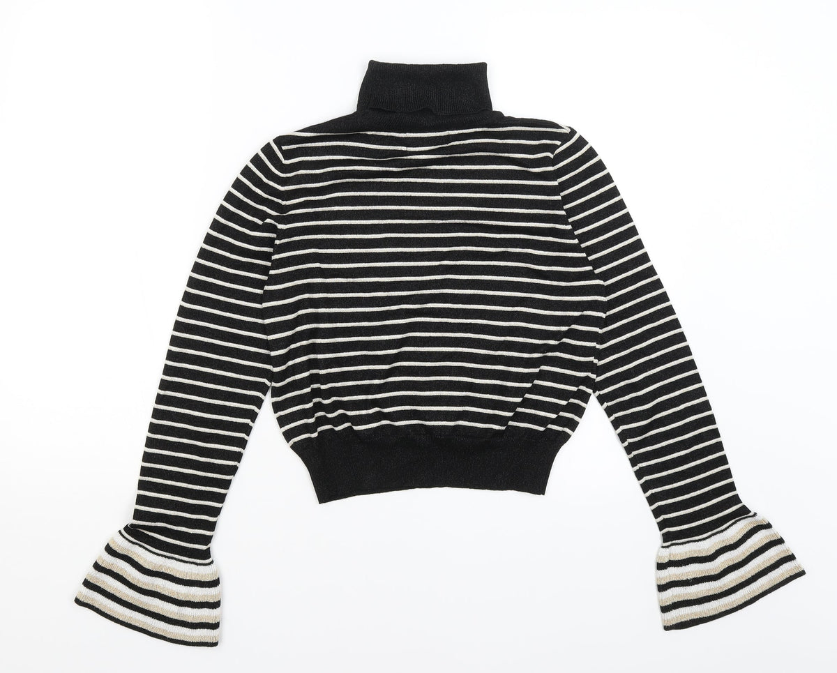 Back view of Absolutely women’s black striped basic t-shirt, size S