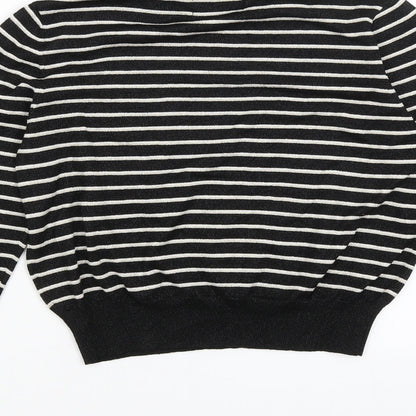 Brand and care label for Absolutely women’s black striped basic t-shirt, size S
