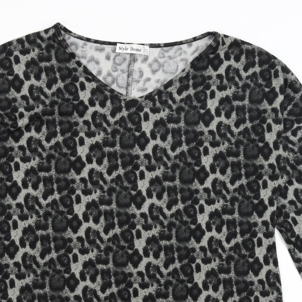Style Dome Womens Grey Animal Print  Basic T-Shirt Size 12