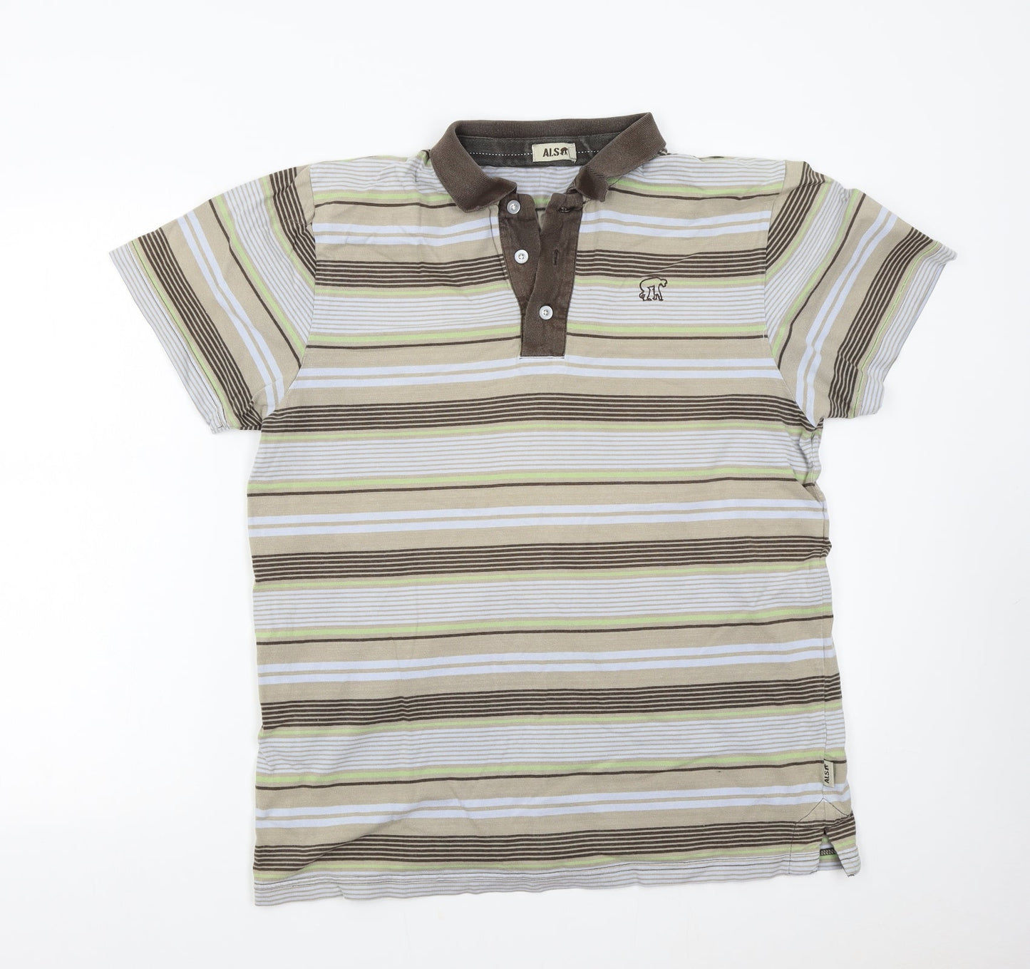 ALS Mens Brown Striped   Polo Size M