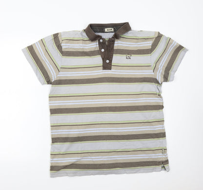 ALS Mens Brown Striped   Polo Size M