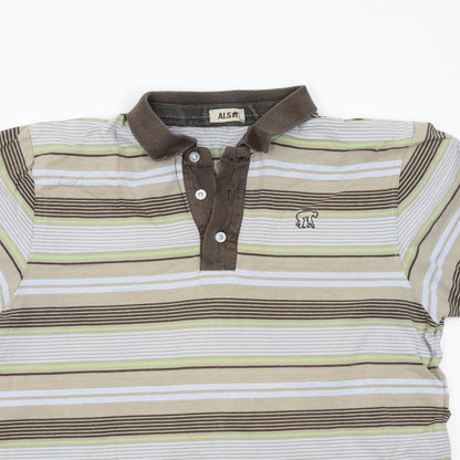 ALS Mens Brown Striped   Polo Size M