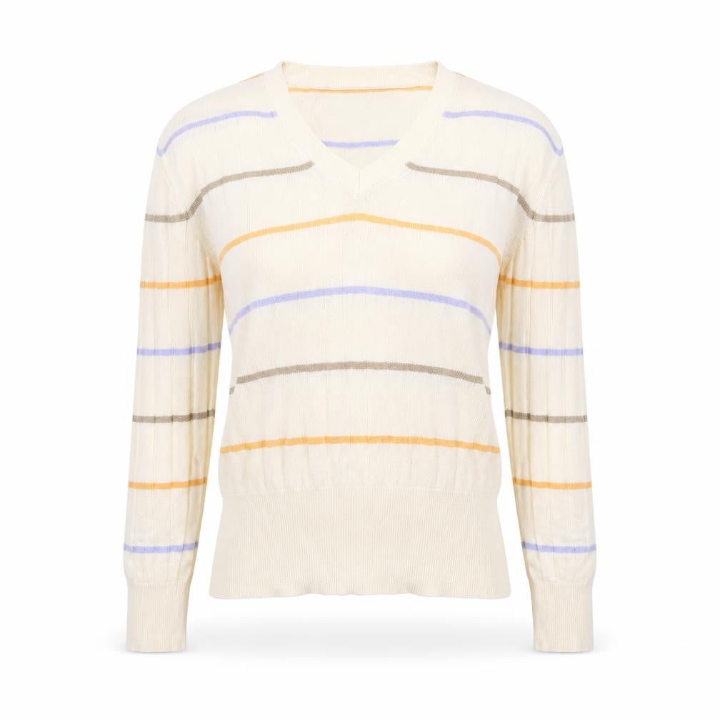 M&S Womens Beige Striped Knit Pullover Jumper Size S