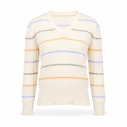 M&S Womens Beige Striped Knit Pullover Jumper Size S