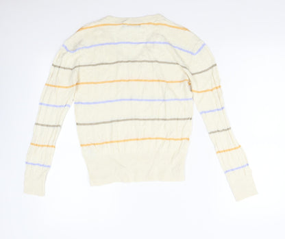 M&S Womens Beige Striped Knit Pullover Jumper Size S