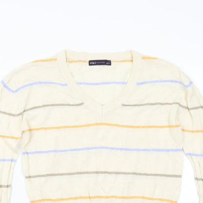 M&S Womens Beige Striped Knit Pullover Jumper Size S