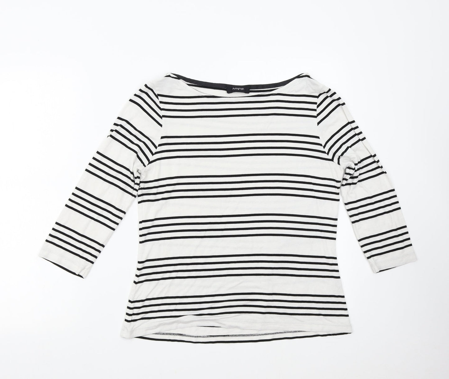 Autograph Womens White Striped  Basic Blouse Size M