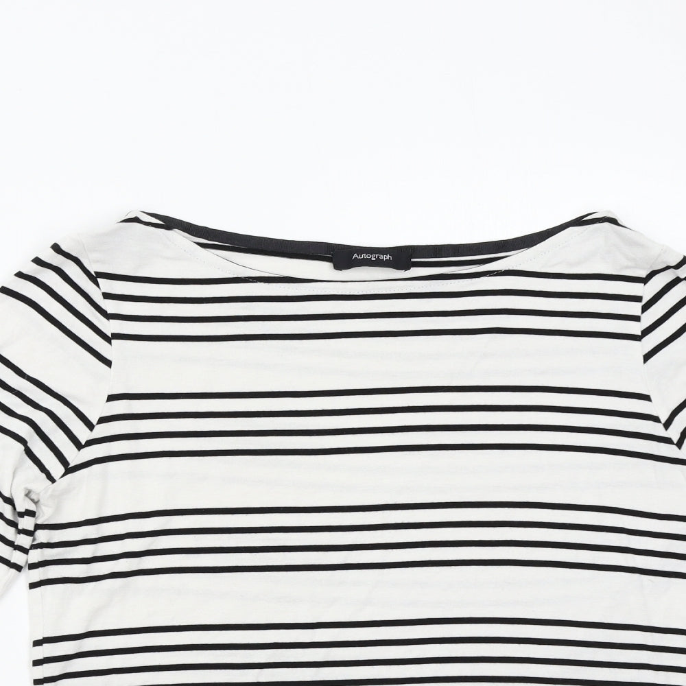Autograph Womens White Striped  Basic Blouse Size M